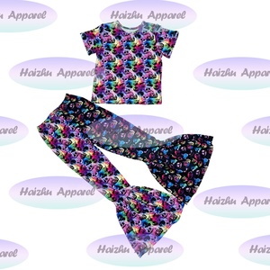 Ensembles de vêtements pour enfants en gros Bd2-2 – Haut à manches courtes et pantalon évasé en soie de lait, style européen-américain, collection automne - Product Image 3