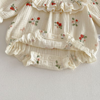 Combinaison pour bébé fille à imprimé fraises, style princesse d'automne, tenue mignonne pour 100 jours, 1er anniversaire, body à manches longues
