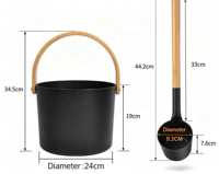 Ember Sauna Aluminium Putih Custom Logo Grosir dengan Gagang Bambu dan Set Sendok, Aksesoris Sekop Air SPA Nordik