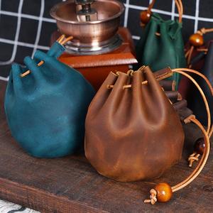 Handmade Mini Leather Drawstring <strong>Coin</strong> Purse Vintage Leather <strong>Coin</strong> <strong>Bag</strong> for Men Women - Product Image 3