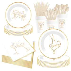 Juego de vajilla desechable para fiesta de bodas DAMAI, platos de papel iridiscentes con diseño dorado para despedida de soltera, suministros para 8 personas - Product Image 2