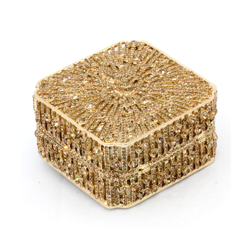 Elegant women evening party small box diamonds luxury clutches vintage pattern square crystal purses Bridal wedding party purses