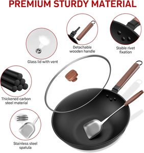 电燃气炒锅用不粘碳钢平底中国炒锅全炉灶感应炒锅 - Product Image 6