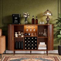 Meuble bar moderne en chêne massif sur mesure avec étagères réglables, éclairage RGB, porte-verres à vin, casier à vin, buffet de salon