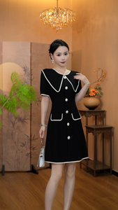 3759 [Zuo an Chang Ti] Robe trapèze élégante et amincissante à taille <span class=keywords><strong>haute</strong></span>, tissée, style européen, avec contraste de couleurs, design de niche et tendance - Product Image 2