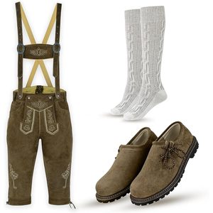Lederhosen bavarois pour homme avec ensemble chaussures et chaussettes, costume traditionnel allemand pour l'Oktoberfest, tissu velours - Product Image 1