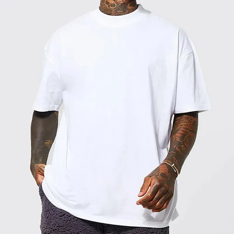 Hochwertige Pima Cotton Drop Schulter Streetwear Dtg Custom T-Shirts Logo Übergroße Heavyweight Plain White T-Shirt für Männer