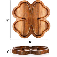 Ensemble de 2 assiettes de service en bois d'acacia de 8 pouces, plateau multifonctionnel, design trèfle
