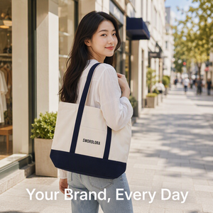 Sac fourre-tout en toile bicolore personnalisé avec poche - Product Image 2
