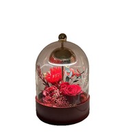 Veilleuse LED en verre rose préservé en permanence-Cadeau fait main pour la fête des mères, la Saint-Valentin et l'anniversaire