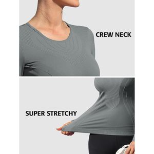 Haut thermique à manches longues pour femme FOXA, sans couture, col rond froncé, coupe ajustée, vêtements de yoga, vêtements d'hiver - Product Image 4