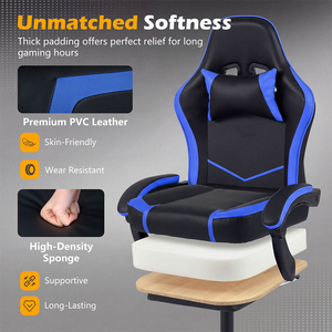 <span class=keywords><strong>Silla</strong></span> de Juego Ergonómica Negra y <span class=keywords><strong>Azul</strong></span>, <span class=keywords><strong>Silla</strong></span> de Juego de Cuero Giratoria y Reclinable, Muebles Deportivos para Gamers, <span class=keywords><strong>Silla</strong></span> de Computadora con Reposapiés - Product Image 2