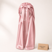 Bonnet de nuit long en soie de mûrier double couche avec ruban de 68 cm, noir et rose, vente en gros, marque privée, OEM, ODM