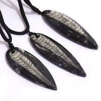 Pendentif en Fossile d'Orthocéras Naturel Poli à la Main, Cristal Noir de Guérison, Bijou Feng Shui, Pierre Précieuse