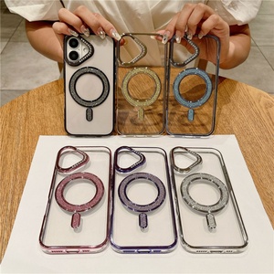 Diamond Electroplated Bright Magnetic Phone Case for iPhone 16 15 14 13 12 Pro Max <b>PC</b> Shockproof Case for <b>Wireless</b> Charging - Product Image 1