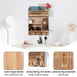 Wooden <b>Wall</b> <b>Mounted</b> Storage Rack 4 Layers Multi Purpose Mail Key Organizer Living Room Decorative <b>Shelf</b> - Product Image 2