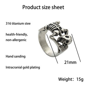 Bague squelette en argent pour homme, style punk, bijoux rétro, cadeau 26039 - Product Image 4