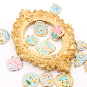 Pendentifs en acier inoxydable émaillé, motif floral peint, serti clos, accessoire de bijouterie DIY, pendentifs unisexes tendance - Product Image 2