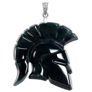 Colgante de jade natural de Myanmar auténtico con forma de casco de guerrero espartano y gallina, jade de grado hielo, plata S925, estilo hip-hop personalizado - Product Image 4