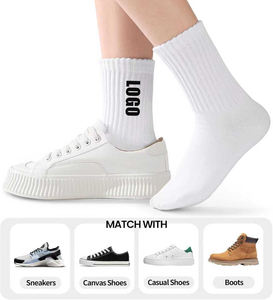 جوارب مخصصة للجنسين بتصميم شخصي وشعار مخصص، جوارب بيضاء عادية رياضية متوسطة الطول - Product Image 4
