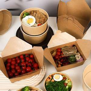 Bol à salade en papier kraft jetable, vente en gros de bols à déjeuner ronds en papier avec couvercles transparents - Product Image 4