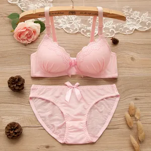 Wholesale Solid Color Lace Sexy No Underwire Girls Bra Push Up Thin Small Breast Women Underwear Set