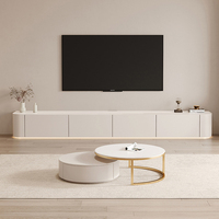 Meuble TV et table basse combinés en bois massif, design européen moderne de luxe 2024, avec éclairage LED