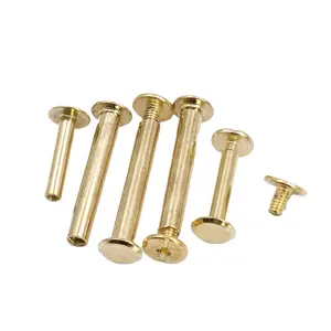 Đôi Cap Brass Threaded Flat Head Nut Nail Nam Và Nữ Đinh Tán Bookbinding Vít Da Vành Đai Túi Xách