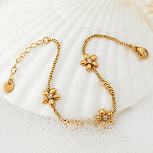 Nueva Pulsera de Moda con Cuentas Redondas de Flores Chapadas en Oro de 18K, Pulsera de Flores de Circonio y Acero Inoxidable para Niñas, Regalos - Product Image 4