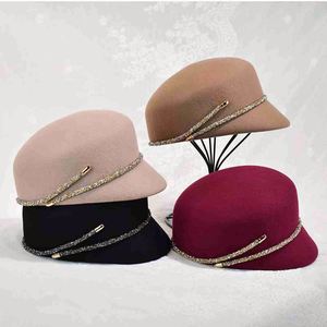 Outdoor Casual Lady Fashion Baseball <b>Hat</b> Decoration Women Equestrian Cap 100% Wool Felt <b>Hat</b> - Product Image 1