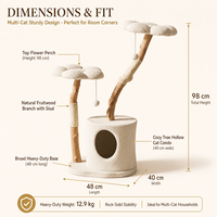Arbre à chat en bois naturel avec plateformes nuage, branches en sisal et condo rond pour animaux de compagnie - Vente en gros