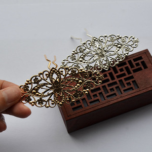 มงกุฎผมทองเหลืองชุบทองสไตล์โบราณ 27x55 มม. อุปกรณ์เสริมฮั่นฝู วัสดุ DIY - Product Image 2