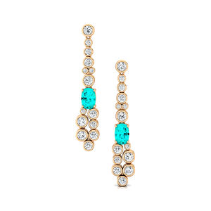 Classic Design Lab Grown Paraiba Tourmaline Gemstone & Real <b>Diamonds</b> <b>Dangling</b> Drop <b>Earrings</b> in 18k Pure Gold Fashionable <b>Earring</b> - Product Image 3