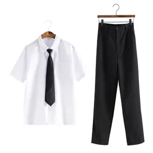 High Quality Cotton School Uniform White Shirt Long Pants Set for High School Boys Uniforms