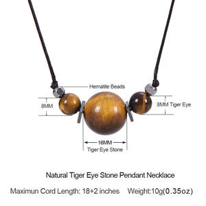 Collar de ojo de tigre Natural de 16MM, cuerda de cuero, colgante de cristal de ágata malaquita, collar de piedra para mujer, Unisex - Product Image 6
