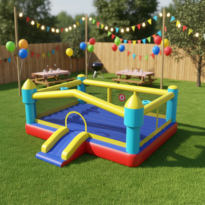 Château gonflable avec toboggan en tissu Oxford enduit de PVC et polyester, avec piscine à balles, pour une utilisation dans les parcs, les garages et les cours arrière - Product Image 1