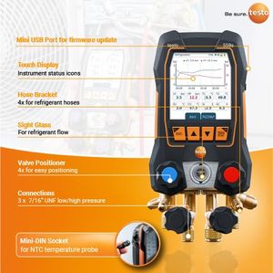 Testo 558s AC Manifold Gauge Set-HVAC 2X 115i Pipe-<b>Clamp</b> Thermometer 4 <b>Hoses</b> 4-Way USB-C High Accuracy 1 Year Warranty IP65 - Product Image 2