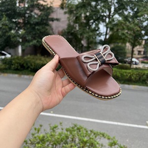 Summer Women Slide Slippers Handicraft Fashion Rhinestone <b>Bow</b> Flat Sandals Open Toe Daily Casual Walking Footwear - Product Image 3
