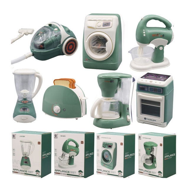 Kids Mini Household Appliances Juicer Coffee Machine Washing Machine Dust Collector Bread Maker Mixer Oven Home Appliances Toys