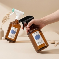 Bouteille pulvérisatrice en verre ambré personnalisée de 500 ml à épaule inclinée avec pulvérisateur à gâchette, ensemble de bouteilles pour le nettoyage domestique et l'arrosage