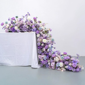 Purple Long <strong>Table</strong> Arrangements Flower <strong>Centerpiece</strong> Runner Luxury Decoration Wedding Runner Flowers