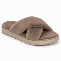 Chaussons en peluche à bandes croisées pour femmes, semelle intérieure en mousse souple, chaussures d'intérieur en EVA