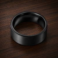 Bague JLM 8 mm en acier inoxydable noir mat, style minimaliste en arc, brossée, unisexe, bande éternelle, ajustement confortable, finition polie haute brillance