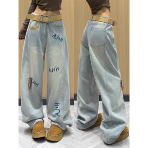 กางเกงยีนส์ขาบานทรงบูทคัทไซส์ใหญ่สำหรับผู้หญิง สไตล์วินเทจสีน้ำเงิน แต่งตะเข็บเก๋ๆ ทรงปกติ ใส่ได้ทุกวัน เหมาะกับฤดูใบไม้ผลิ ให้ลุคสตรีทสุดเทรนดี้ - Product Image 3