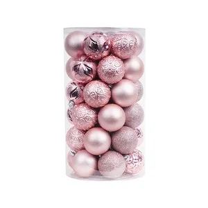 Jintai Custom Made Luxury Gift Box Decoration Innovative Home Hanging Snow Pattern Pink Decor Baubles Christmas Ball