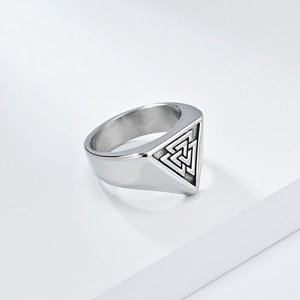 Valknut <b>Ring</b> Men's Steel Black Geometric Nordic Odin Triangle Knot Jewelry Gift - Product Image 2