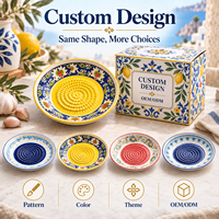 Plat à râper l'ail en céramique à motif floral personnalisé, style méditerranéen Santorin, en porcelaine, pour broyer le gingembre, vente en gros