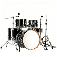 Batterie de jazz professionnelle 5 pièces avec pieds en métal renforcés, réglable et pliable, dotée de peaux de batterie en polyester