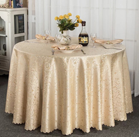 Nappe ronde en polyester jacquard floral champagne réutilisable pour banquets, traiteur, vente en gros, taille personnalisée, approvisionnement en vrac