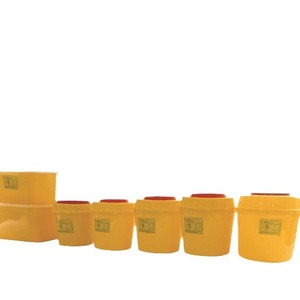 Medical <b>Sharps</b> Container Round Yellow Plastic Waste <b>Bin</b> For Medical Use Eco Friendly Standing Type 100g - Product Image 1